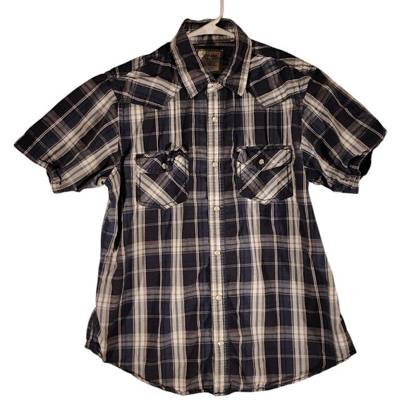 Urban Up Pipeline pearl snap shirt mens L Large blue plaid western short sleeve - Picture 1 of 7